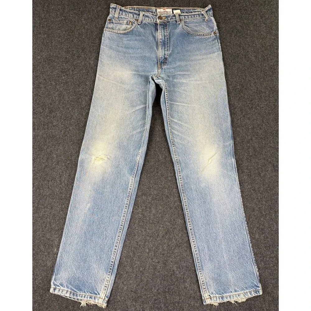 VTG Levis 540 Relaxed Fit Light Wash Orange Tab Jeans USA Made 32x32 Distressed